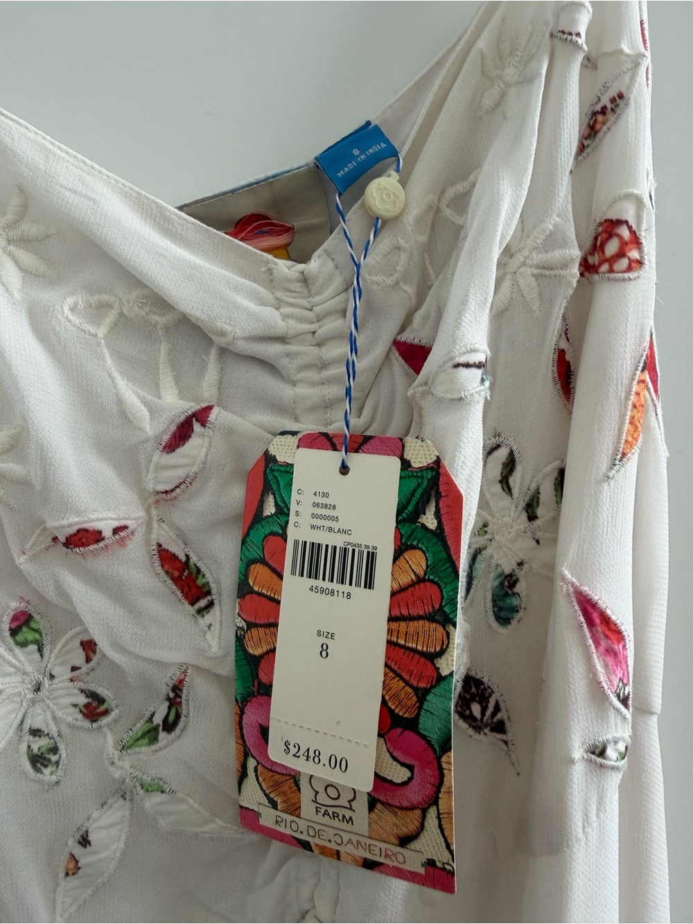 FARM Rio Cream Maxi Dress with Pink & Green Floral Appliqué with ruffle sleeves - Picture 6 of 10